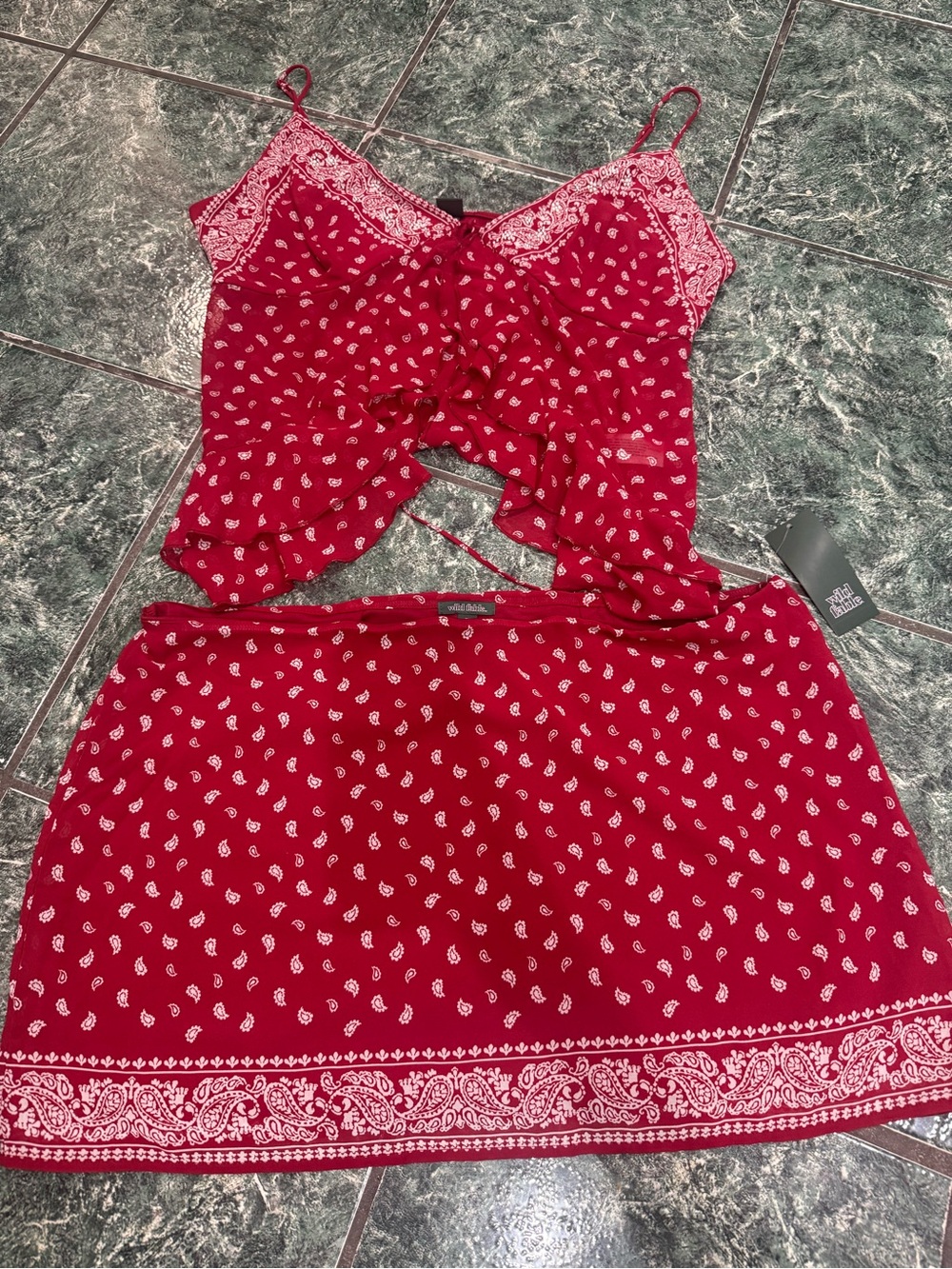 Set! Women's Flyaway Bandana Tank Top & Skirt- Wild Fable Red Paisley XL NWT - Picture 4 of 16